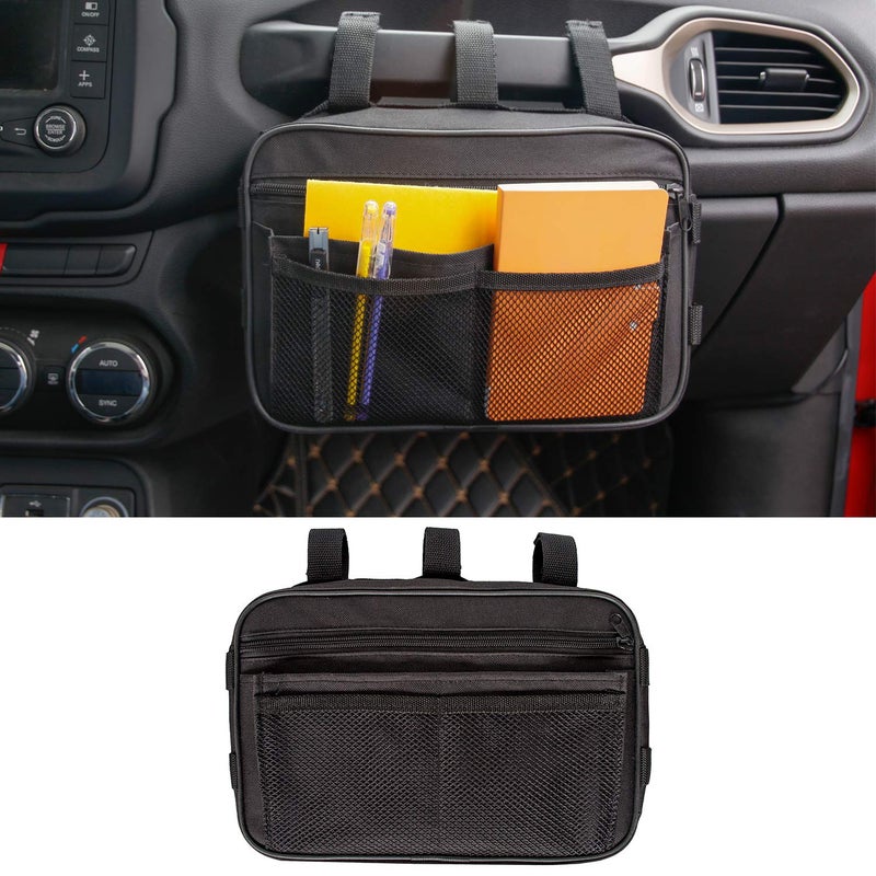 MDSTOP Passenger Grab Handles Storage Bag Fits for 1965-2017 Jeep Wrangler JK TJ YJ CJ MINGLI & 2020 Jeep Gladiator JT, Multi-purpose Storage Pouch Organizer, Mesh Polyester Dash Tools Bag (Black) - Image 1